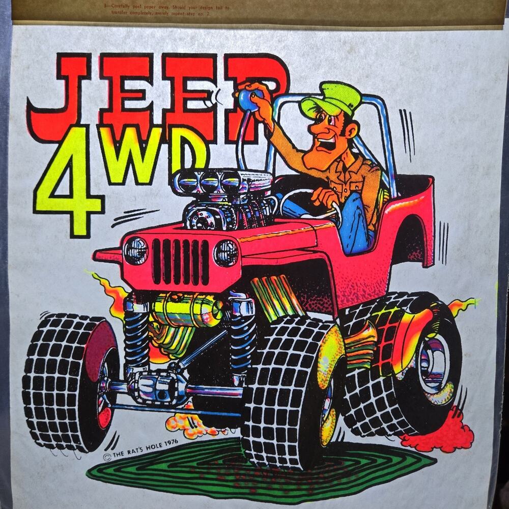 Vtg Porter's Roach Iron-On Decal Jeep 4WD Rat's Hole 1976 Monster Jeep